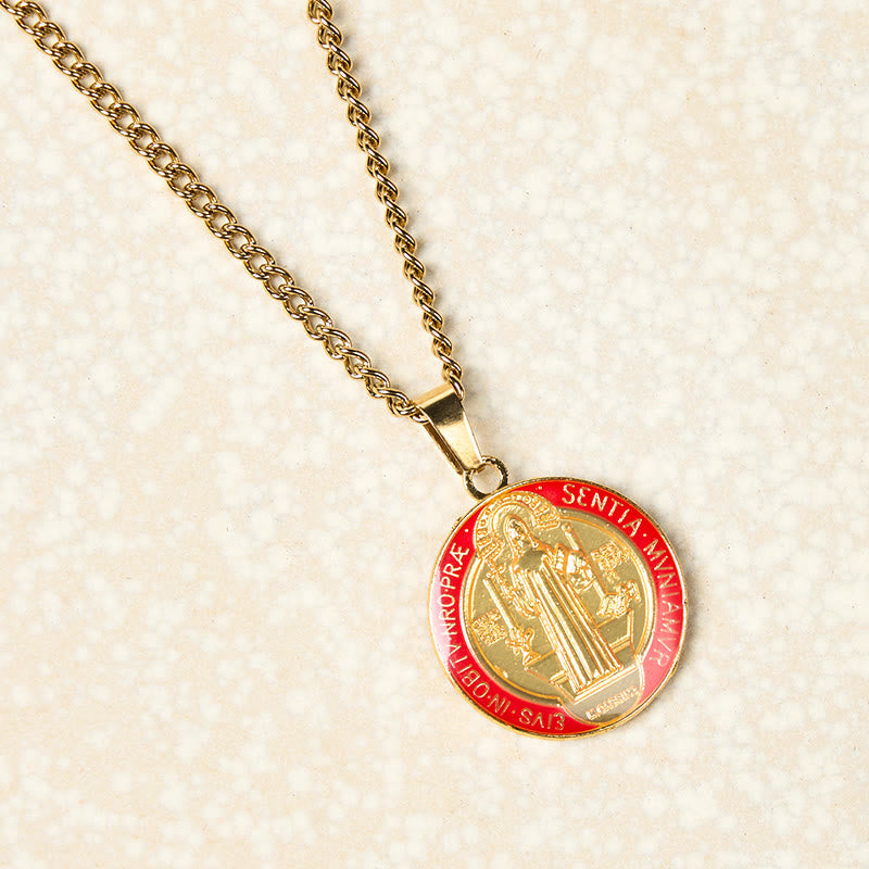 Collar con colgante de fe y protección con símbolo de San Benito estilo retro de 2 colores