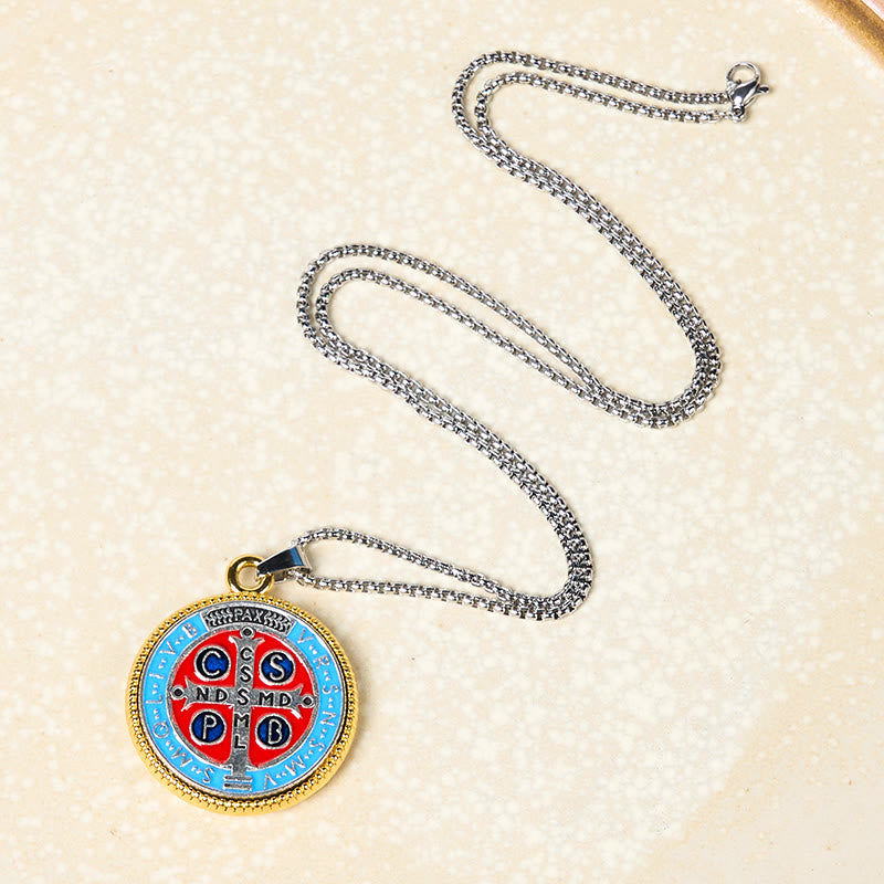 Collier pendentif exorcisme et foi, symbole de Saint Benoît, style rétro, 2 couleurs