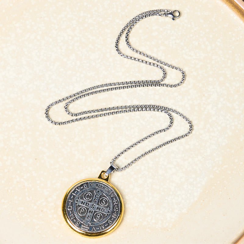 Collier pendentif exorcisme et foi, symbole de Saint Benoît, style rétro, 2 couleurs
