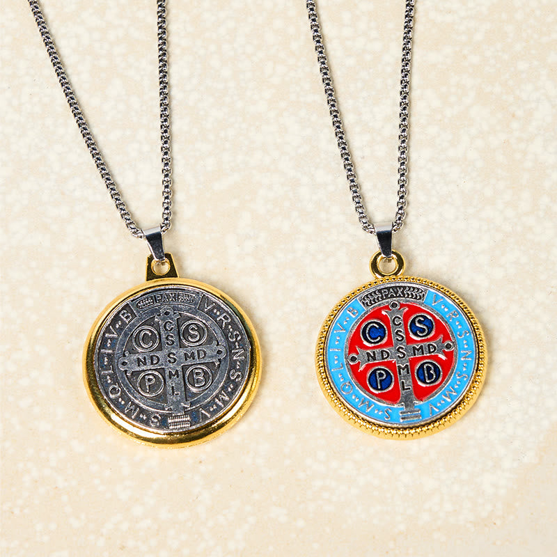 Collier pendentif exorcisme et foi, symbole de Saint Benoît, style rétro, 2 couleurs
