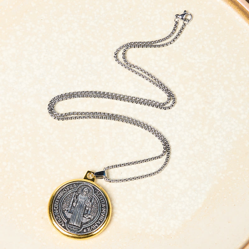Collier pendentif exorcisme et foi, symbole de Saint Benoît, style rétro, 2 couleurs