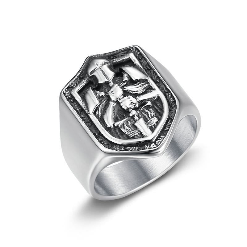 Anillo de protección sagrada con escudo de cruzadas de estilo clásico