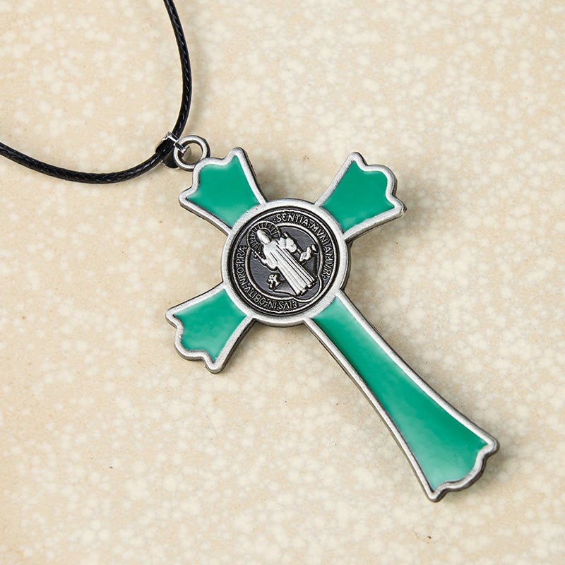 Collar con colgante de protección divina de crucifijo multicolor estilo clásico (6 colores)