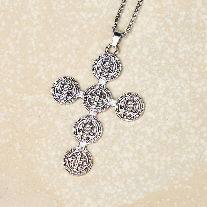 Collier pendentif Croix de Saint Benoît style rétro classique protection divine