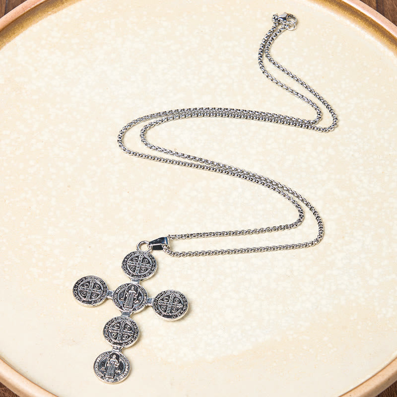 Collier pendentif Croix de Saint Benoît style rétro classique protection divine