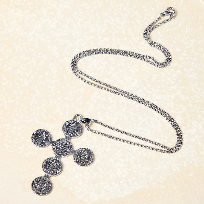 Collier pendentif Croix de Saint Benoît style rétro classique protection divine