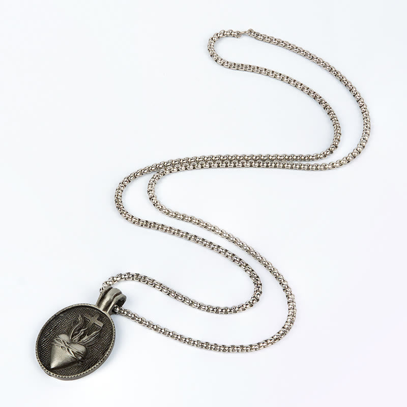Collier pendentif avec emblème divin du Sacré-Cœur, style vintage