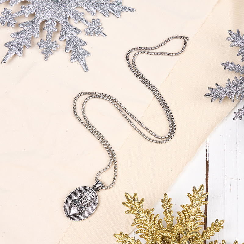 Collier pendentif avec emblème divin du Sacré-Cœur, style vintage