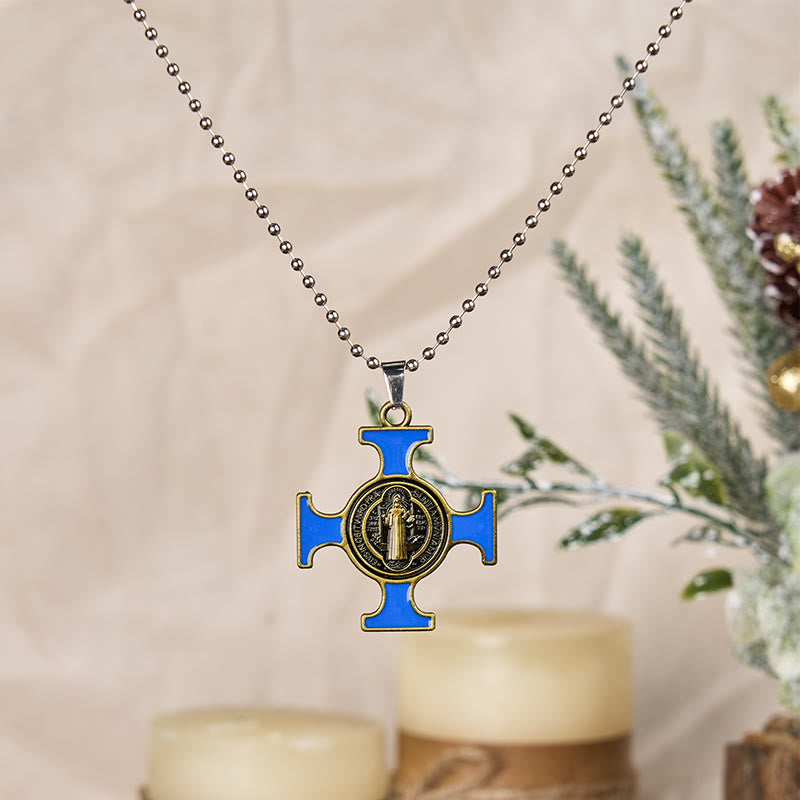 Collier Pendentif de Protection Croix de Saint Benoît Style Classique