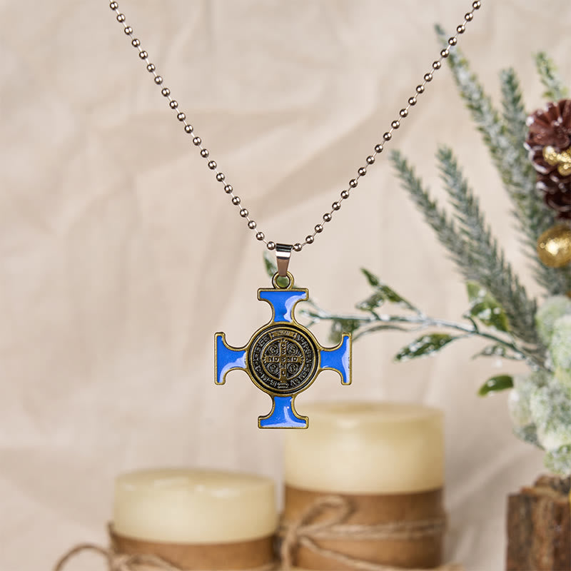 Collier Pendentif de Protection Croix de Saint Benoît Style Classique