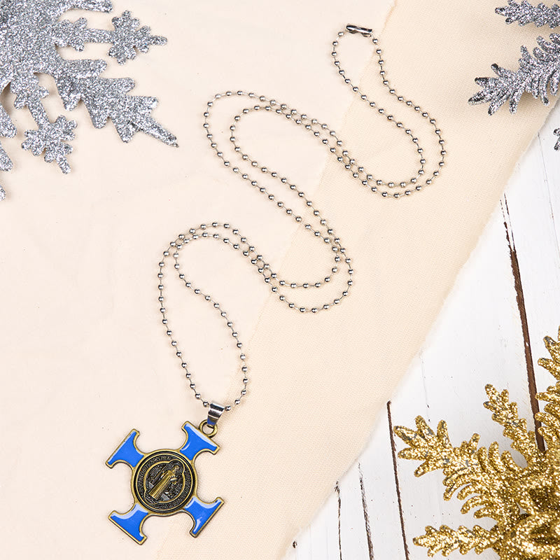 Collier Pendentif de Protection Croix de Saint Benoît Style Classique