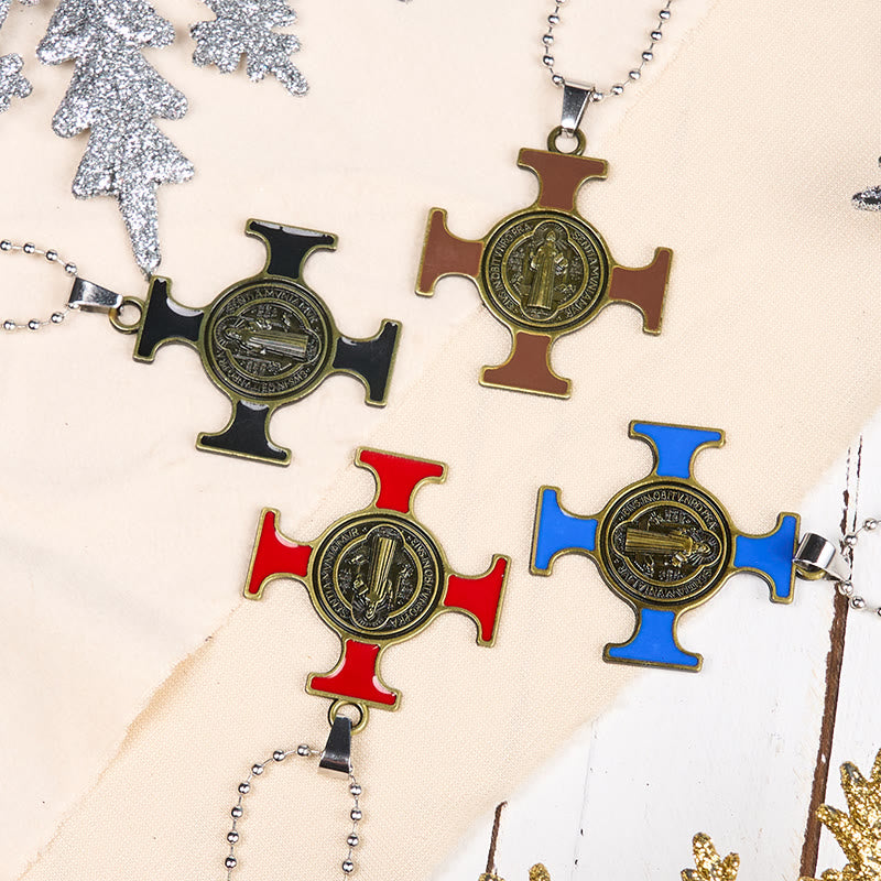 Collier Pendentif de Protection Croix de Saint Benoît Style Classique