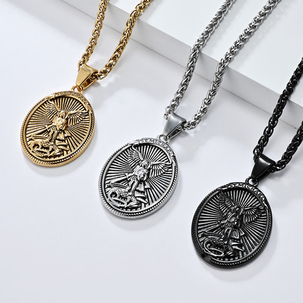 Collier avec pendentif classique Saint Michel Archange Éphésiens 6:10