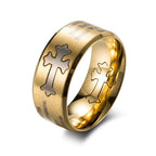 Anillo cruzado de fe y fuerza grabado estilo moderno