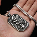 Collier avec pendentif en acier inoxydable sculpté Archange Saint Michel protégez-nous, style rétro