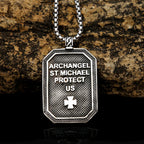 Collier avec pendentif en acier inoxydable sculpté Archange Saint Michel protégez-nous, style rétro