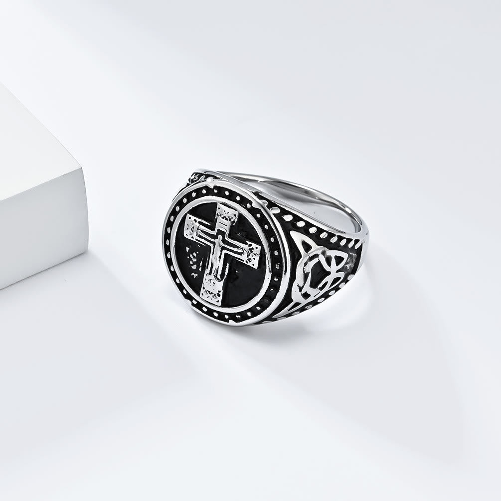Bague chevalière croisée médiévale style vintage