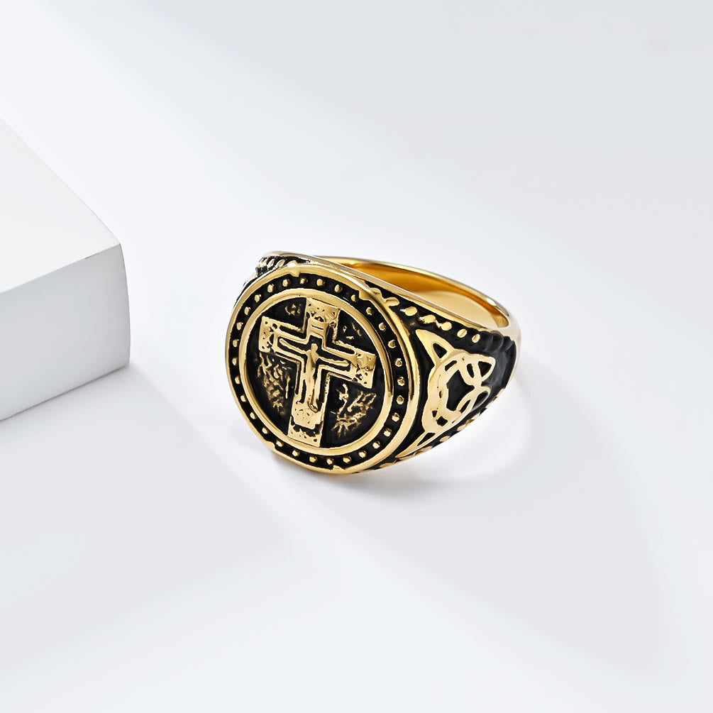 Bague chevalière croisée médiévale style vintage
