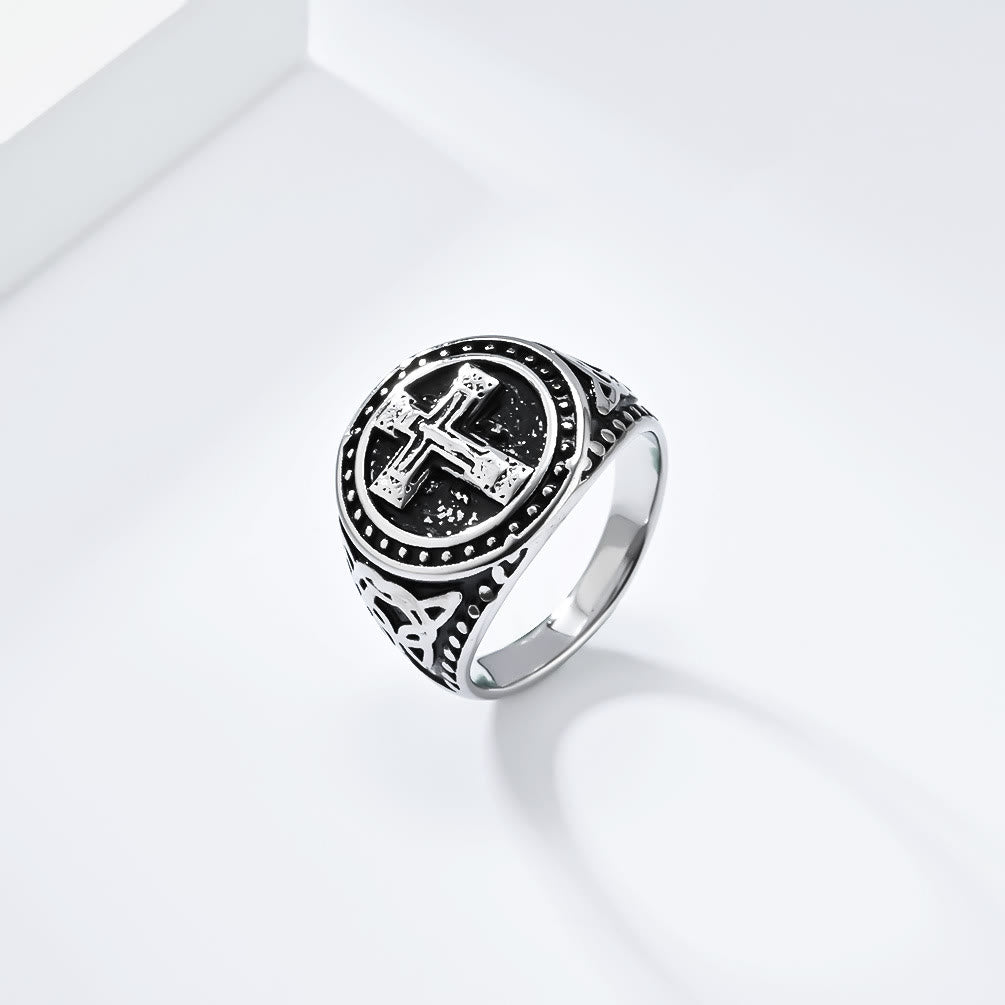 Bague chevalière croisée médiévale style vintage