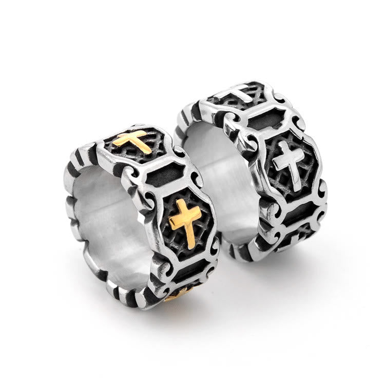 Anillo de patrón elegante de Cruz Sagrada de estilo moderno
