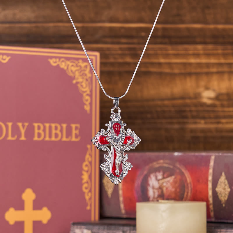 Collier pendentif croix de Jésus de style classique 4 couleurs