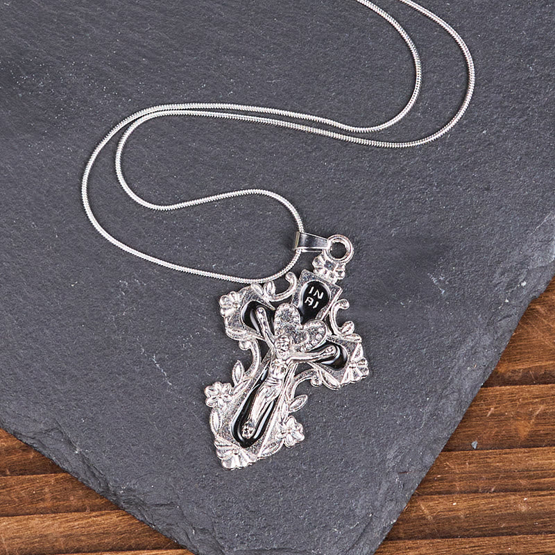 Collier pendentif croix de Jésus de style classique 4 couleurs