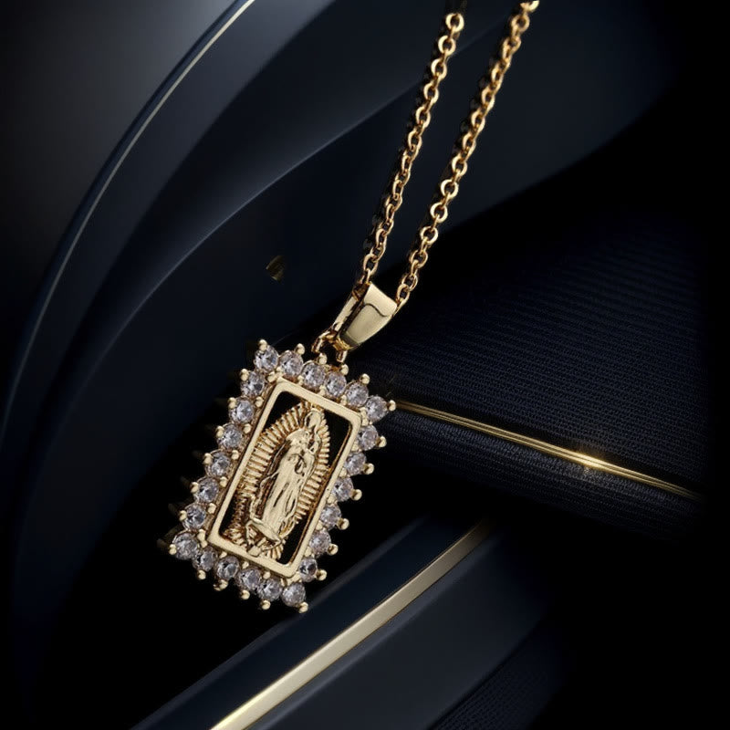 Collier Vierge Marie avec Pendentif Zircone Micro-Pavé Coloré