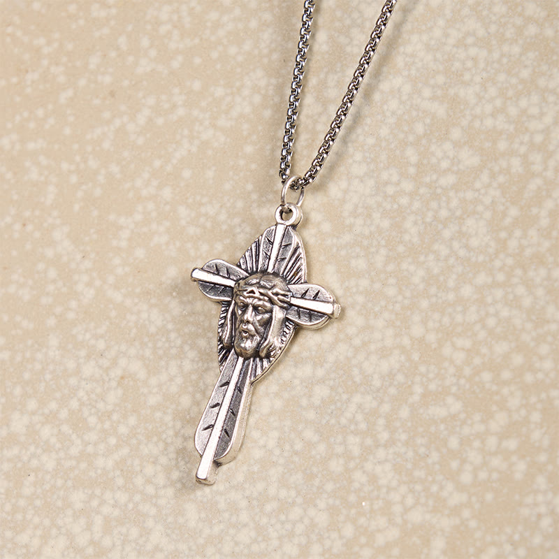 Collar con colgante de crucifijo bendito de fe, cruz con icono de Jesús de estilo retro