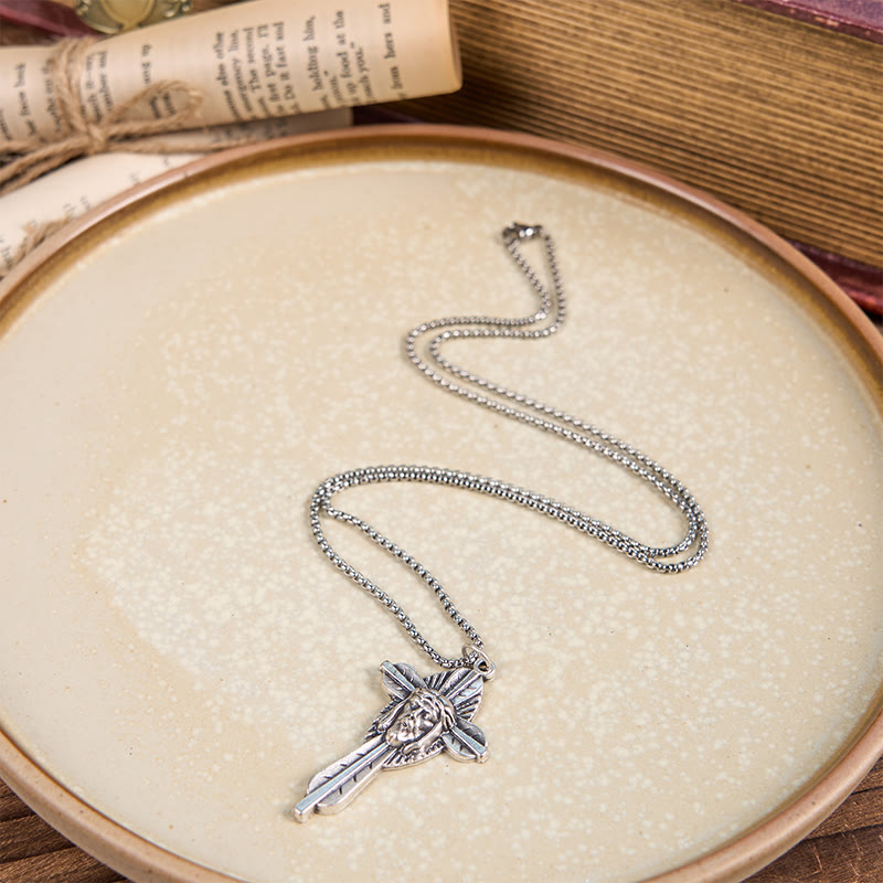 Collar con colgante de crucifijo bendito de fe, cruz con icono de Jesús de estilo retro