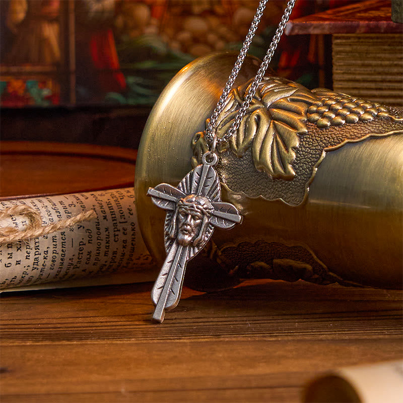 Collar con colgante de crucifijo bendito de fe, cruz con icono de Jesús de estilo retro