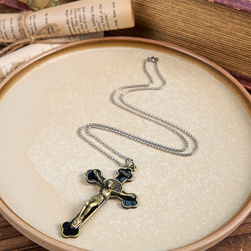 Collier pendentif de protection, style rétro multicolore, crucifié classique, pour la foi