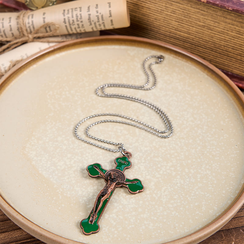 Collier pendentif de protection, style rétro multicolore, crucifié classique, pour la foi