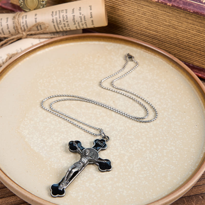 Collier pendentif de protection, style rétro multicolore, crucifié classique, pour la foi