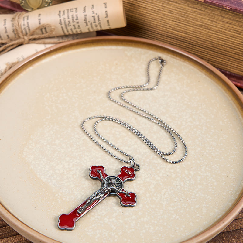 Collier pendentif de protection, style rétro multicolore, crucifié classique, pour la foi