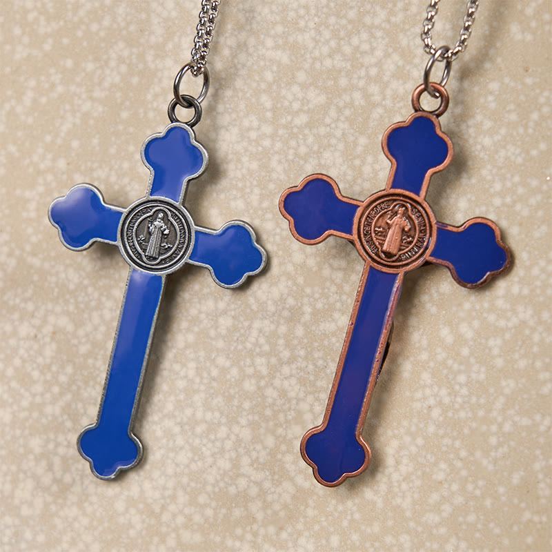 Collier pendentif de protection, style rétro multicolore, crucifié classique, pour la foi