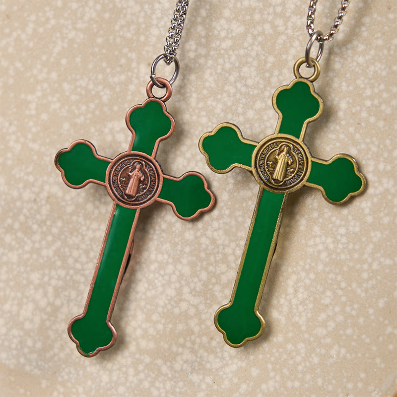 Collier pendentif de protection, style rétro multicolore, crucifié classique, pour la foi