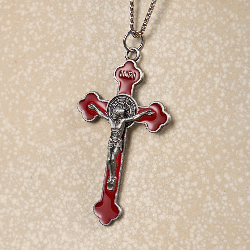 Collier pendentif de protection, style rétro multicolore, crucifié classique, pour la foi