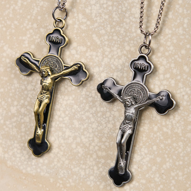 Collier pendentif de protection, style rétro multicolore, crucifié classique, pour la foi