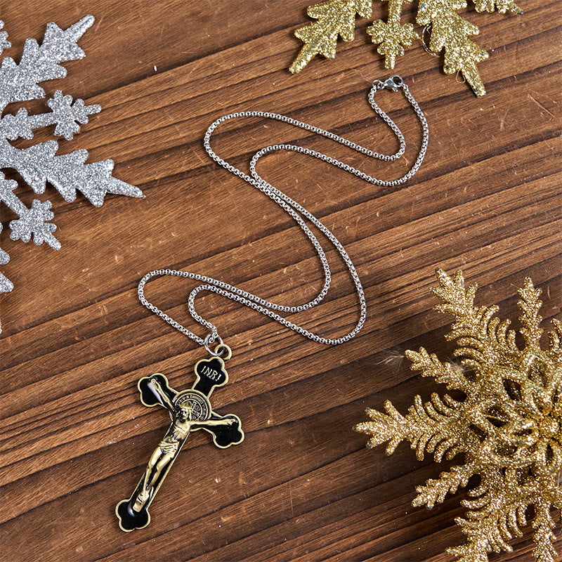 Collier pendentif de protection, style rétro multicolore, crucifié classique, pour la foi