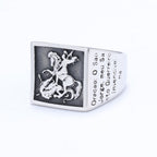 Bague de protection divine Saint-Georges guerrier tuant le dragon, style rétro classique