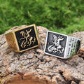 Bague de protection divine Saint-Georges guerrier tuant le dragon, style rétro classique
