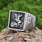 Bague de protection divine Saint-Georges guerrier tuant le dragon, style rétro classique