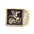 Bague de protection divine Saint-Georges guerrier tuant le dragon, style rétro classique