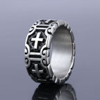 Anillo de protección de fe de acero inoxidable grabado con cruz estilo retro