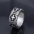 Anillo de protección de fe de acero inoxidable grabado con cruz estilo retro