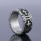 Anillo de protección de fe de acero inoxidable grabado con cruz estilo retro