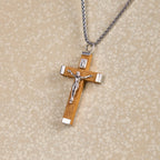Collar con Colgante de Madera y Aleación con Crucifijo de Jesús Estilo Retro