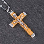 Collar con Colgante de Madera y Aleación con Crucifijo de Jesús Estilo Retro