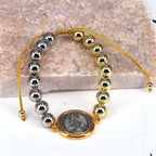 Bracelet Ajustable en Perles de Cuivre avec Médaille Saint Benoît Bicolore