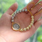 Bracelet Ajustable en Perles de Cuivre avec Médaille Saint Benoît Bicolore